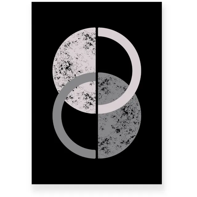 Yisual Poster 20x30 cm - Halve Manen - Cirkels - Zwart - Grijs - Abstract - Modern - Muurdecoratie - Wanddecoratie