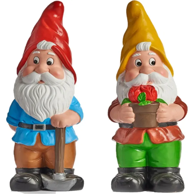 IBERGARDEN Tuinkabouter beeldjes - set van 2x - Keramiek - 24.5 cm - geel/rood Multi