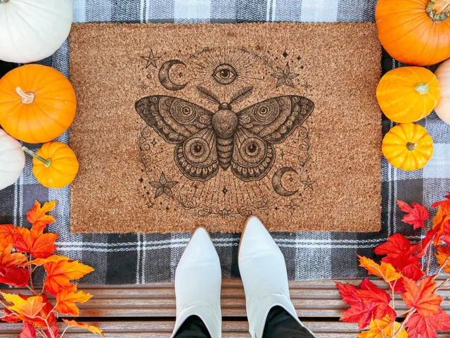 Laser Point Mystical | 60x40 cm | Nieuwe huis cadeau | Ingangsmat | Deurmat met stijl | Verhuizing cadeau | Praktisch & trendy | Perfect voor binnenkomst | Cadeau voor nieuwe woning Bruin | Zwart (Gravering 60x40)