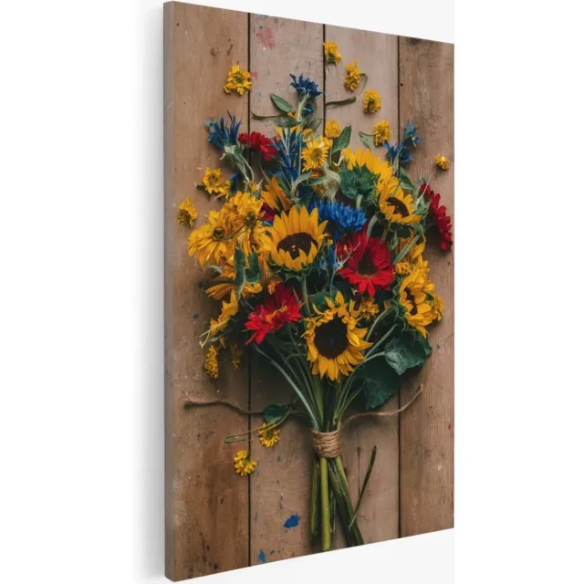 Saammp Canvas Schilderij - Natuur - Boeket bloemen - 40x60 - Foto op canvas - Wanddecoratie - Muurdecoratie Woonkamer - Kantoor Decoratie Multicolor