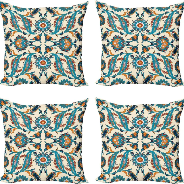New Bed Oosters Antiek Boho Motief Print Decoratieve Sierkussenhoes Set van 4 voor Bank Slaapkamer Woonkamer, 51cm x 51cm Gedrukte Kussenhoes Veelkleurig, Beige, Blauw