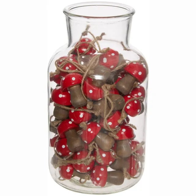 Atmosphera Créateur d'intérieur® Houten paddenstoelversiering voor de kerstboom in een rode kruik Rouge
