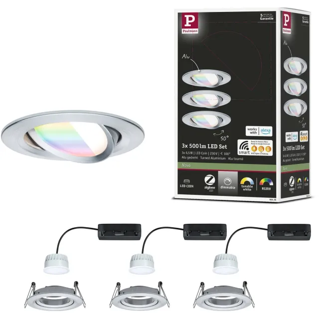 Paulmann LED-inbouwlamp Nova Coin rond 84 mm 50° RGBW+ 3x6W 3x500lm 230V Alu gedraaid Aluminium