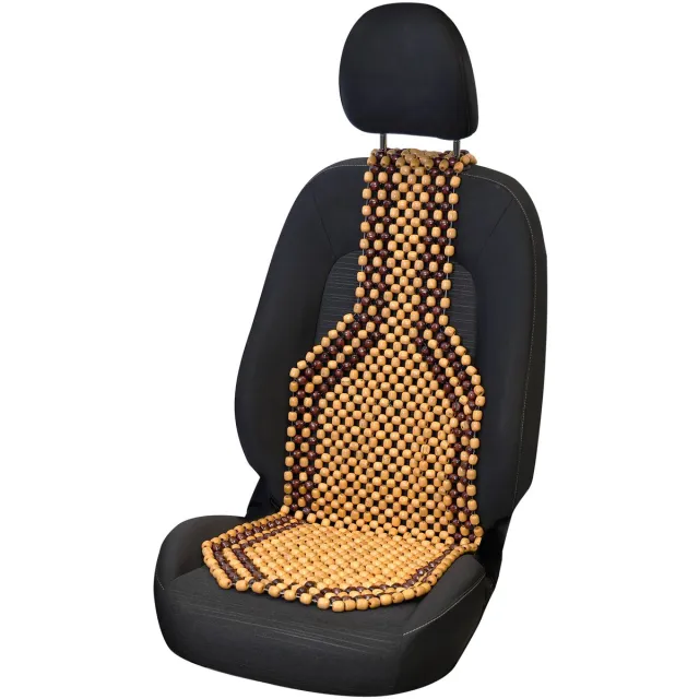 Carpoint Kralenkussen Classic - Ventilerende & masserende werking - Extra comfortabel - Past in iedere autostoel - Afmeting 126x39cm Camel/Bruin