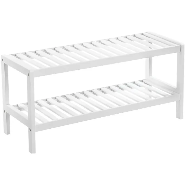 Famanu Schoenenrek van bamboe met 2 niveaus, 70 x 26 x 33 cm Wit