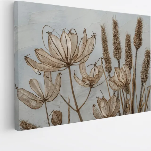 Saammp Canvas Schilderij - Bruine Bloemen - Abstract - Vintage - 70x50 - Foto op canvas - Wanddecoratie - Muurdecoratie Woonkamer - Kantoor Decoratie Multicolor