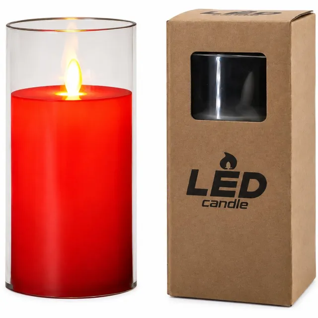 SWGOTA led kaarsen voor feestdecoratie: 1 stuk, 7,5 x 15 cm, rode binnenbehuizing en transparante kap, warm licht, vensterdoos, zonder batterijen Rood