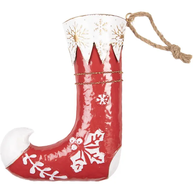 Clayre & Eef Kersthanger Kerstsok 26x8x35 cm Rood Metaal