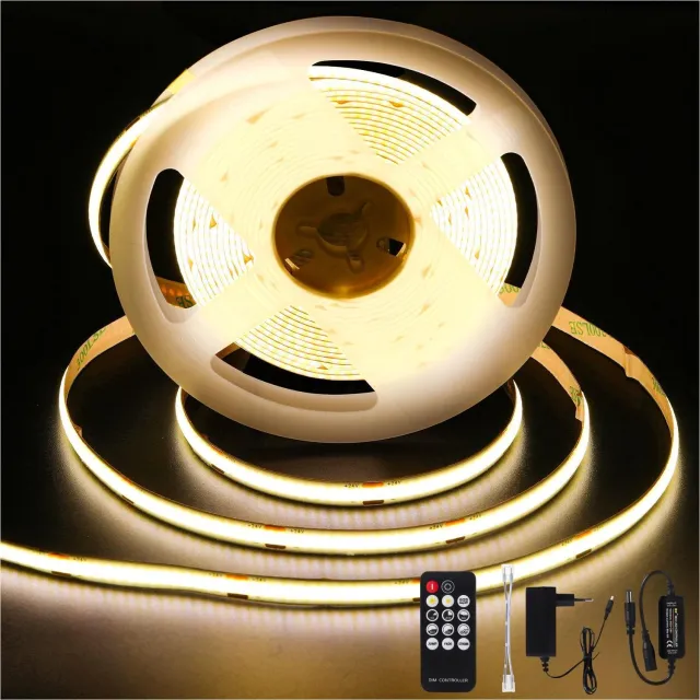 ANTENLICHT Dimbare COB LED Strip 3M - 4000K Neutraal Wit - 24V Transformatieset - Dimbare met RF Afstandsbediening -Zelfklevende 3M Plakstrip - Inkortbaar & Veilig voor Keuken & Kastverlichting