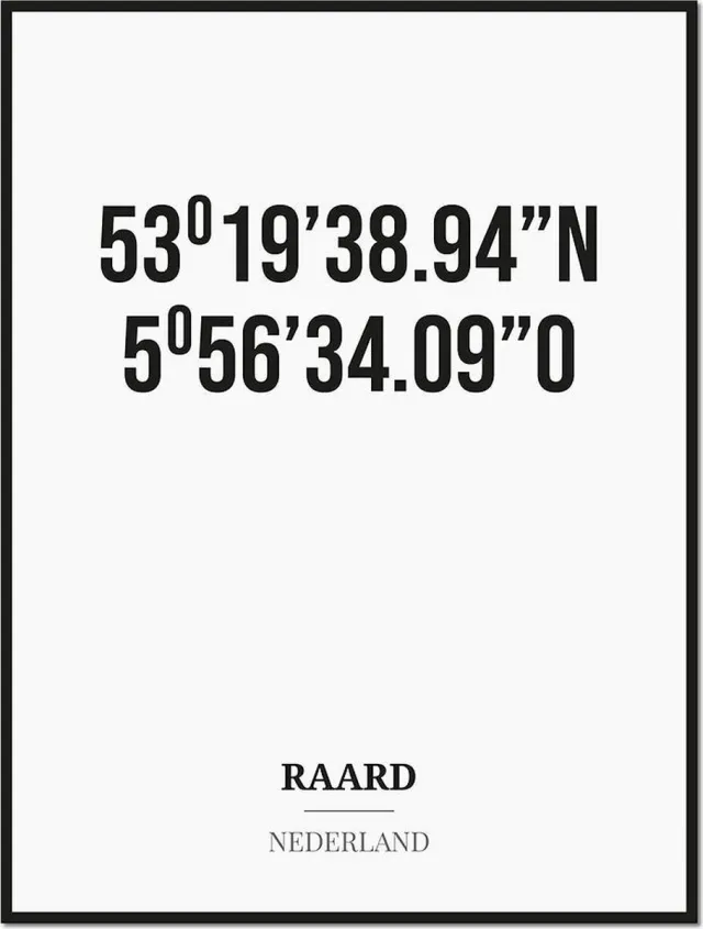 Studio216 Poster/kaart RAARD met coördinaten zwart, wit