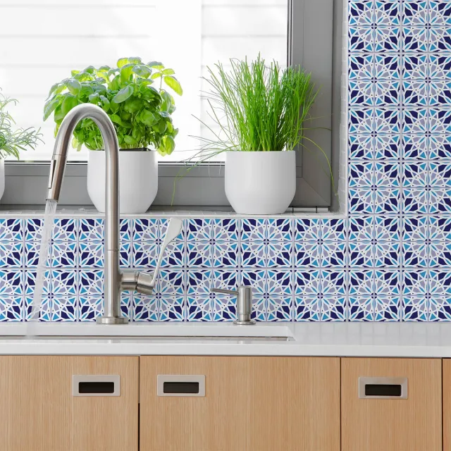 Ambiance Sticker Zelfklevende tegelmuurstickers voor keuken en badkamer - 60 Azulejos Alpha tegelstickers - 60 stickers 10x10cm Multi color