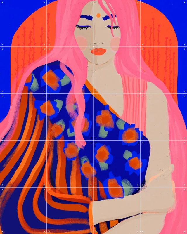 IXXI The Inner Peace, Treechild & Various - 80 x 100 cm - Grote wanddecoratie en posters - Illustraties, Strepen, Grafisch Ontwerp, Pop art, Speels Blauw / Roze