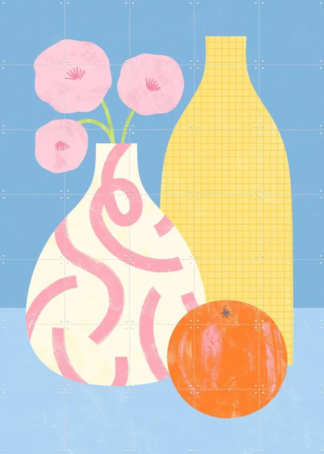 IXXI Still Life, Melissa Donne & Various - 100 x 140 cm - Grote wanddecoratie en posters - Grafisch Ontwerp, Speels, Illustraties, Woonkamer, Keuken Oranje / Roze / Geel / Blauw