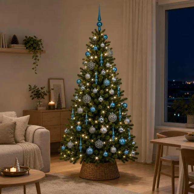 vidaXL Kerstbal Set 61 st Turquoise Dia. 6 cm Kunststof 150 LED's