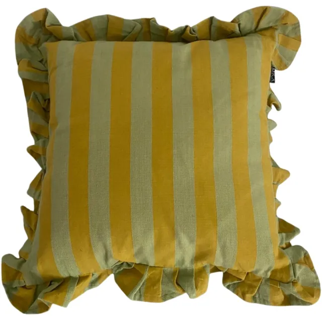 Mica Decorations Mica Gestreept Sierkussen 45x45 cm – Groen – Decoratiekussen Groen/Geel
