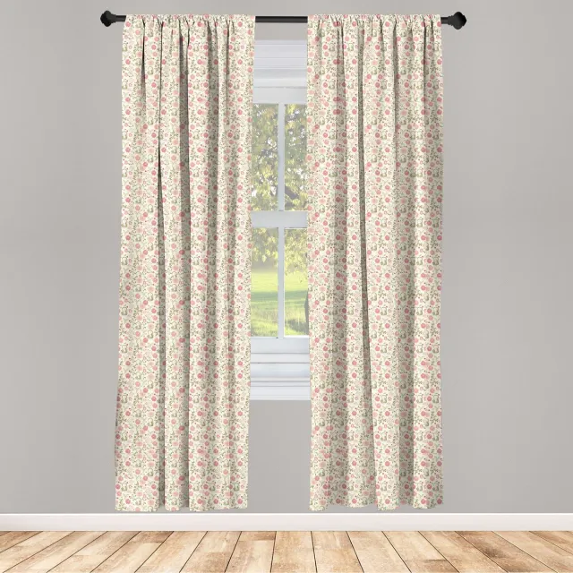ABAKUHAUS Bloemen Gordijn – 2-delig 75×175 cm – Microvezel, met roedegleuf – Perzik Groen Roze Pfirsich