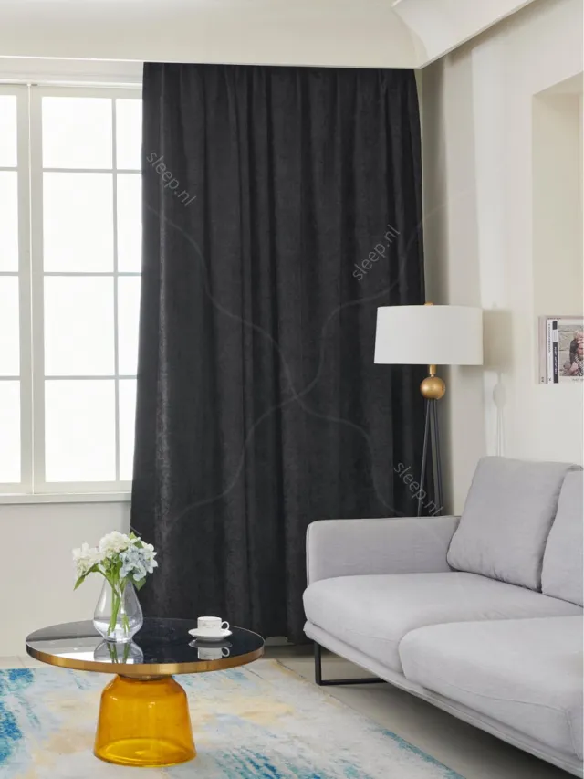 maroyathome VICTORIA Inbetween series - gordijn met plooiband - velours look - kant-en-klaar - 140 x 180 cm (b x h) - zwart
