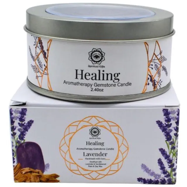 Green Tree Edelsteen - Geurkaars - Gemstone Candle - Healing - Amethist - Lavendel - 70g