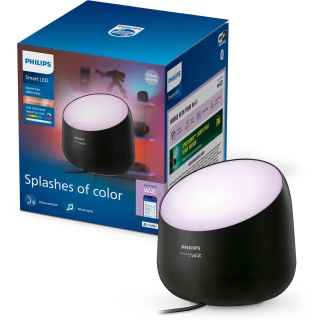 Philips Smart Lighting - Squire Lite Tafellamp - Gekleurd en instelbaar wit licht - Muzieksynchronisatie - Wall washer - Zwart - Werkt met de WiZ app - Wifi