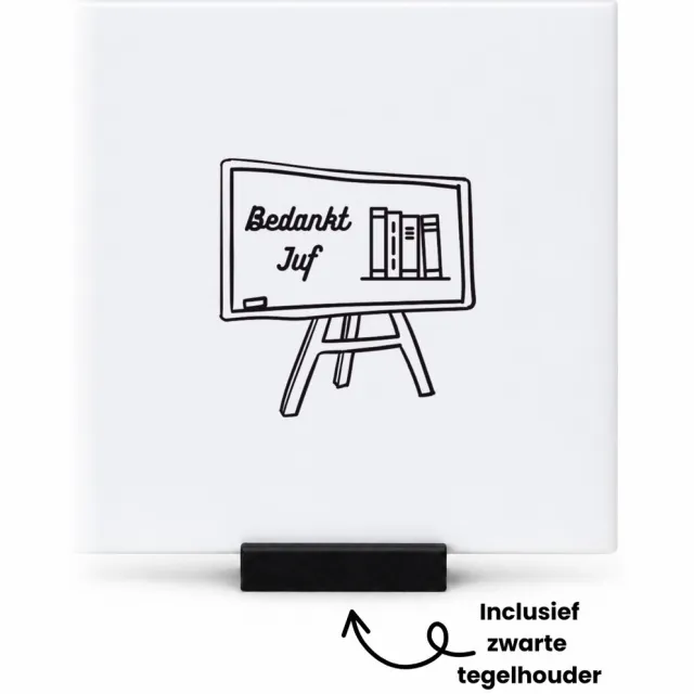 Hacebo Bedankt juf tegeltje met tegelhouder - Juf - juf - tegeltjes met tekst - Leraar - spreuktegels - 10.8x10.8 CM Wit
