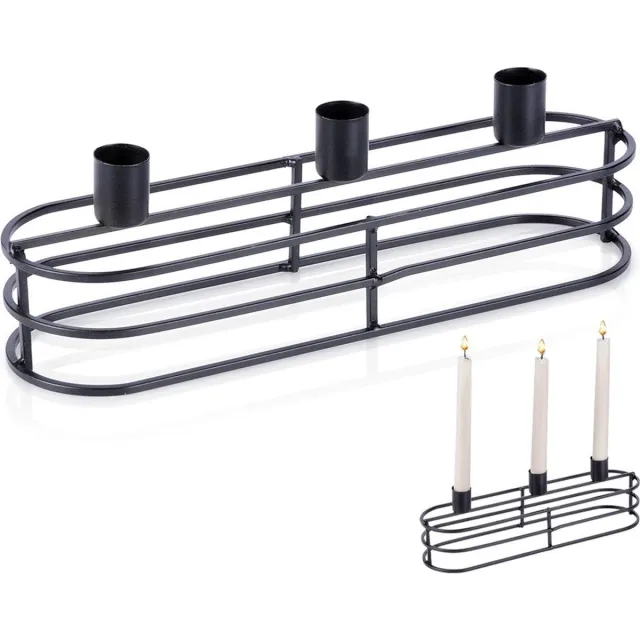 H&S Decoration Kandelaar Metaal Zwart voor 3 Kaarsen 29,5x8,5x9,5 cm - Kaarsen - Kaarsenstandaard - Kaarsenhouder - Decoratie