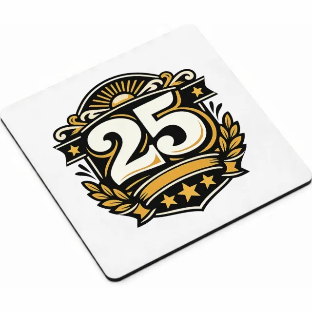 Mr Cadeautjes MDF magnetische fotolijst vierkant 9,5 - design Retro jubileumontwerp met een groot middenicoon en gebogen t | cadeau Wit