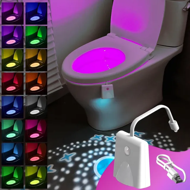 KZQ LED toiletlampje met bewegingssensor en 16 kleuren - USB oplaadbaar en waterdicht - Geschikt voor alle toiletten - Wit