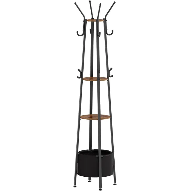 uJOY Kapstok - Met opbergmand - 16 ophangpunten - 3 handige opbergplanken - Ruimtebesparend - Rubberen beschermlaag op haken Bruin / zwart