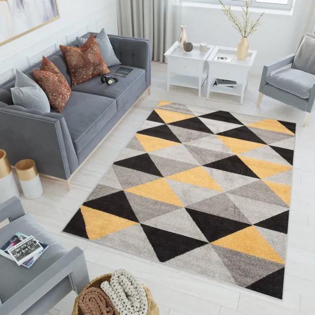 Tapiso Lazur Vloerkleed Grijs Zwart Modern Abstract Tapijt Maat- 120x170 Grijs Geel Zwart 3