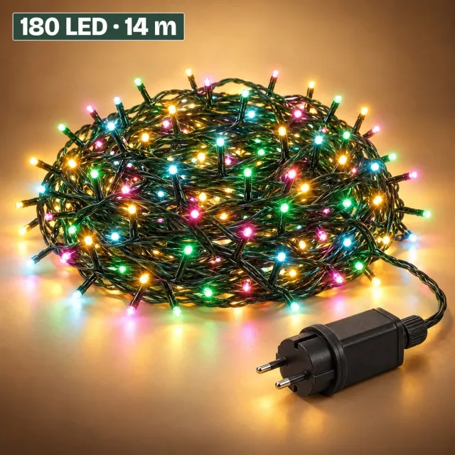 Levano Kerstboomverlichting 180 LED 13,5 m - Kerstverlichting voor Binnen en Buiten - Lichtsnoer Binnen - LED Verlichting - Kerstlampjes Gekleurd - Lichtslinger voor Buiten - Kerstverlichting met Timer - Kerstboom Lichtjes - Sfeerverlichting