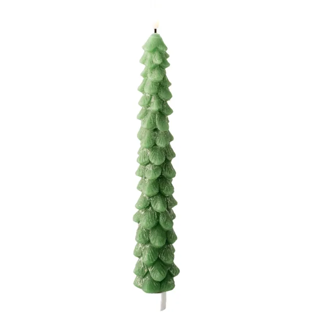 Lumineo LED kerstboom dinerkaars - groen - 29 cm - batterijen - timer - kerstdiner kaars - kaarsen - kerstkaarsen kerstdiner