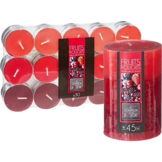 Atmosphera Geurkaarsen set - 1x stompkaars en 30x theelichtjes - Rood fruit