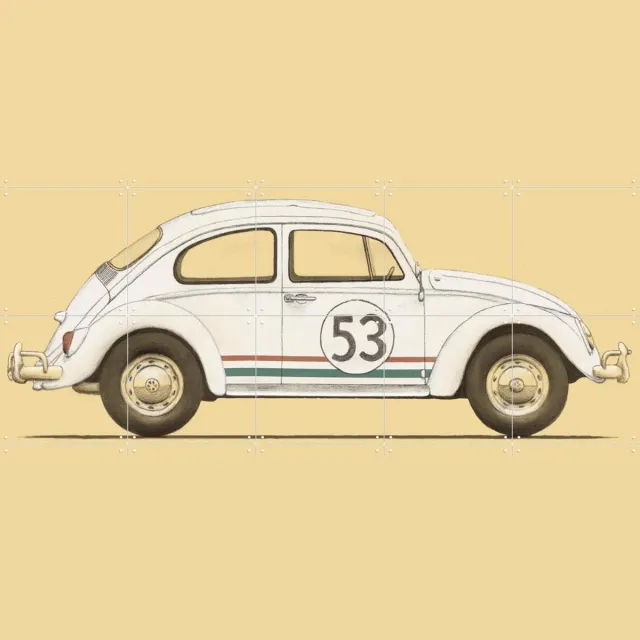 IXXI Beetle, Florent Bodart - 100 x 80 cm - Grote wanddecoratie en posters - Cartoonesk, Vintage, Illustraties, Speels, Mancave, Woonkamer Lichte tinten / Wit