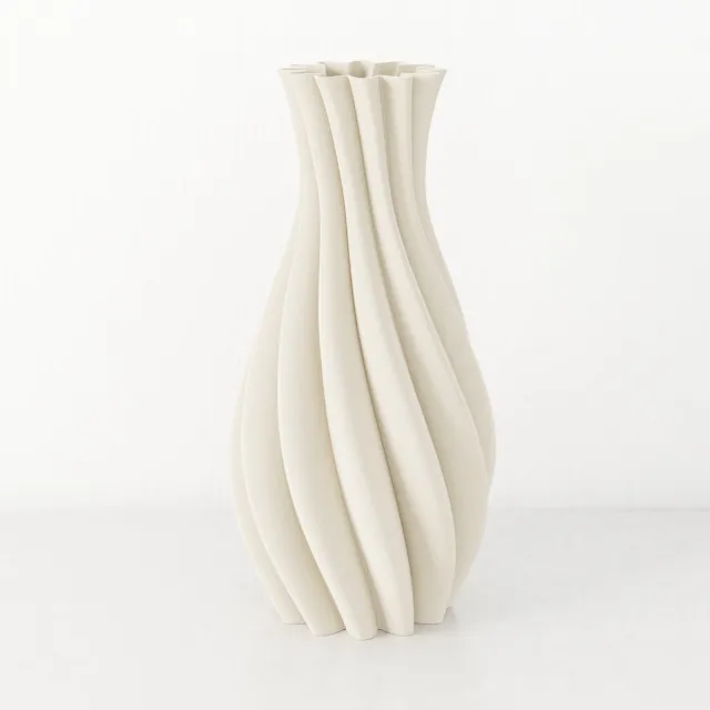 Fleuriek Tafelvaas Beige - H30 cm - Elegante vaas van gerecycled kunststof met gestreept patroon - Spiraal vaas voor zijden bloemen of droogbloemen