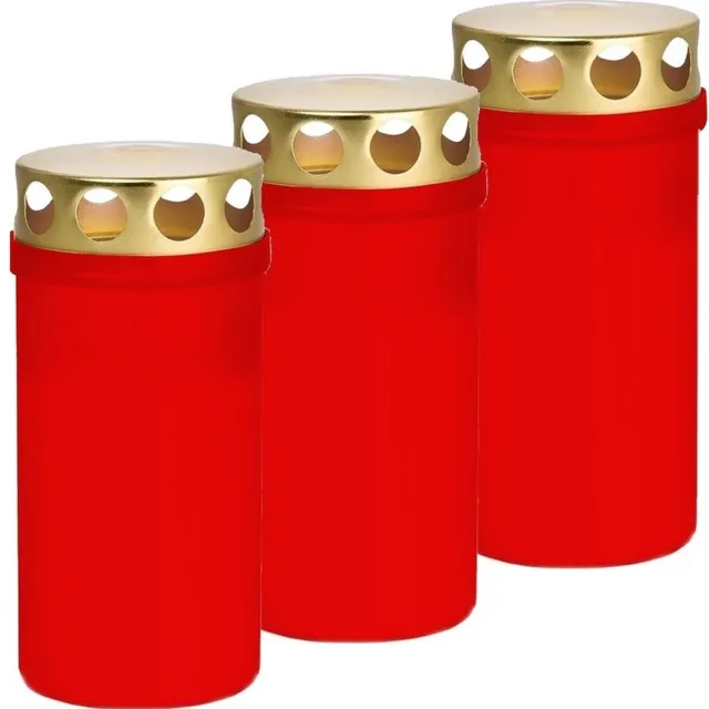 Trend Candles 3x Rode grafkaarsen/gedenklichten met deksel 6 x 12,6 cm 2 dagen - Gedenkkaars - Graflichten/herdenkingslichten Rood