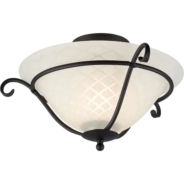 Elstead Lighting LED Plafondlamp Torchiere | 1X E27 Max 60W | Dimbaar | Black/ Opal Etched Glass Geen