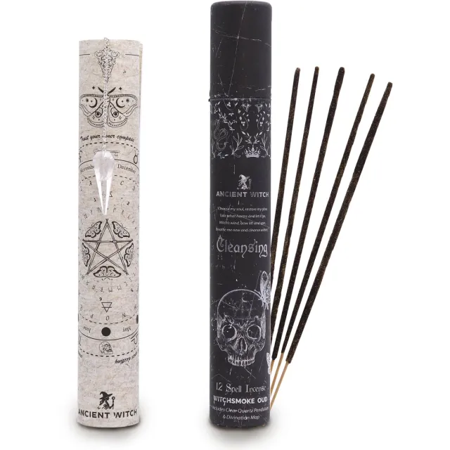 Ancient Wisdom Ancient Witch wierook - reinigen - cleansing - bergkristal pendel - heksen wierook - spell incense - koker 12 stokjes
