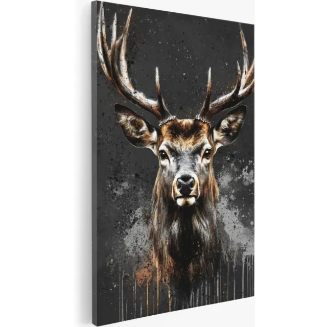 Saammp Canvas Schilderij - Abstracte Hert - Portret - Dieren - Natuur - 40x50 - Foto op canvas - Wanddecoratie - Muurdecoratie Woonkamer - Slaapkamer decoratie - Canvas Print Multicolor