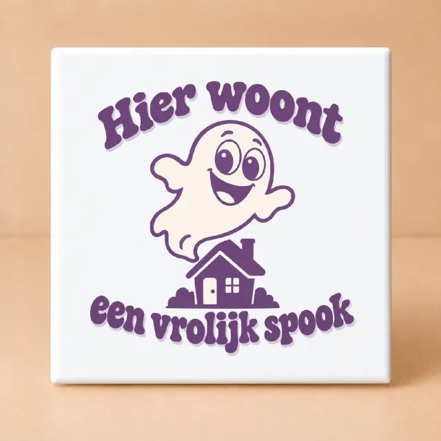 Bedruk King Retro vrolijke Halloween Tegel – Jaren 70 stijl voordeurdecoratie met dikke ronde letters voor spookfans - 11 x 11 cm Wit