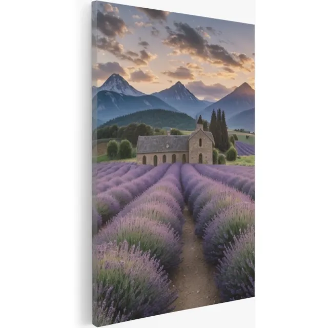 Saammp Canvas Schilderij - Landschap - Lavendel tusen de bergen - Natuur - 40x60 - Foto op canvas - Wanddecoratie - Muurdecoratie Woonkamer - Slaapkamer decoratie - Canvas Print Multicolor