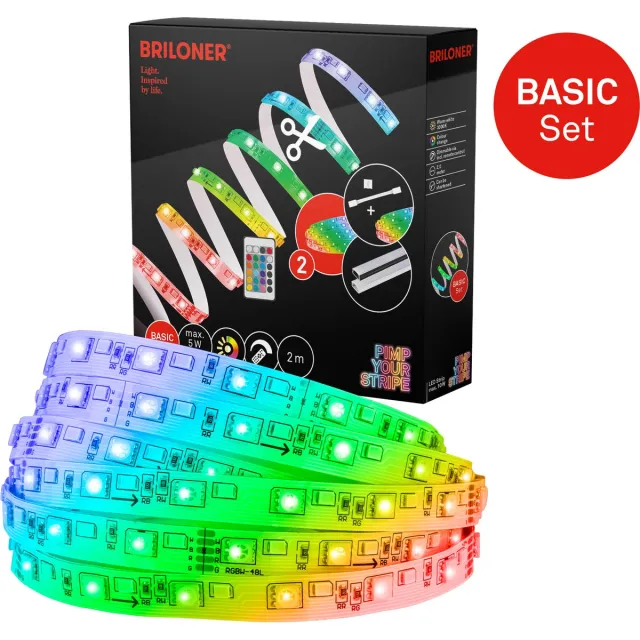 Briloner Pimp Your Strip - LED Strip startersset LED Strip 2m, RGB+W, afstandsbediening Wit