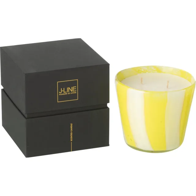 J-Line geurkaars Noa Strepen - Yashioka Gardenia - glas - geel - small - 50U Multi