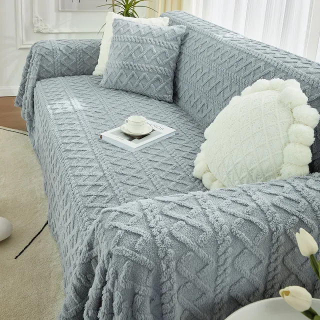 Qelus Bankhoes Pluche Jacquard 280gsm - 180x180 cm - Zacht & Knuffelig - Bankbescherming - Gemakkelijk te Reinigen - Voor Woonkamer en Slaapkamer - Lichtgrijs