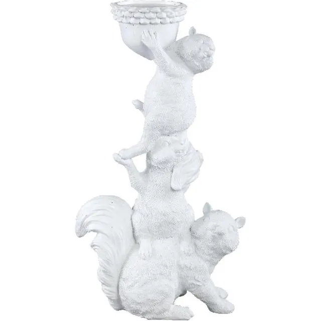 PTMD COLLECTION PTMD Jump Kandelaar Eekhoorn - 29 x 17 x 50 cm - Polyresin - Wit