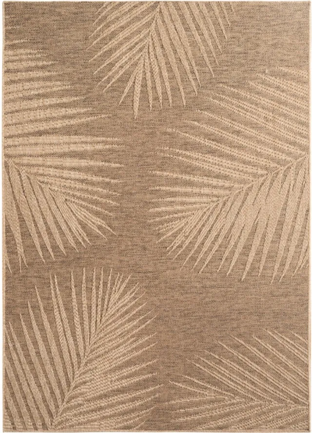 Ay yildiz Timber – Bladmotief Beige met Sisal-Look – Binnen & Buiten Vloerkleed – Laagpolig Bruin
