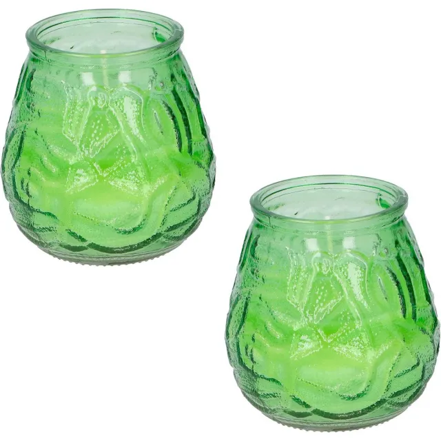arti casa Set van 5x stuks citronella lowboy tuin kaarsen in groen glas - 10 cm - 15 branduren