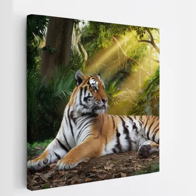 Saammp Canvas Schilderij - Tijger in de zon - Natuur - Dieren - 30x30 - Foto op canvas - Wanddecoratie - muurdecoratie Woonkamer - Slaapkamer decoratie - Canvas Print Multicolor