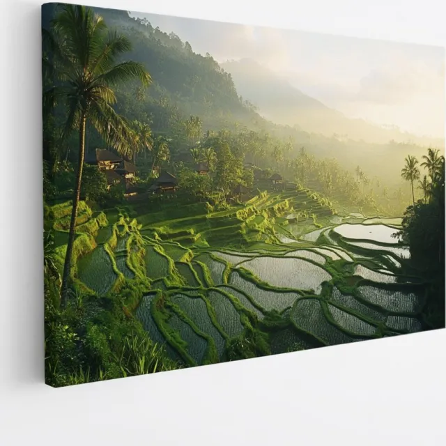 Saammp Canvas Schilderij - Natuur - Rijstveld - Bali - landschap - 30x20 - Foto op canvas - Wanddecoratie - Muurdecoratie Woonkamer - Slaapkamer decoratie - Canvas Print Multicolor