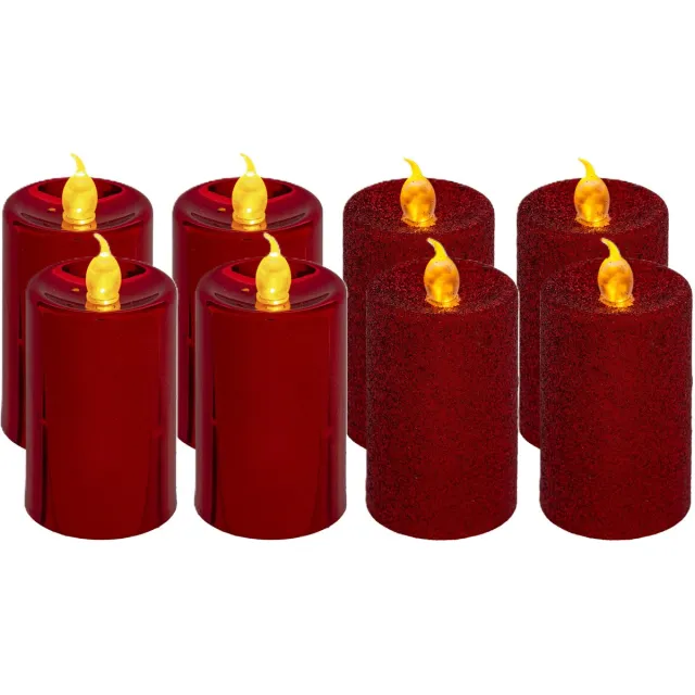 Feeric lights & Christmas Kaarsen - 8x stuks - rood - LED - H8.7 cm - glans