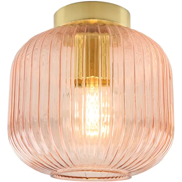 Olucia CHARLOIS - Plafondlamp - Roze / Goud - Geschikt voor Woonkamer - Vorm: Rond